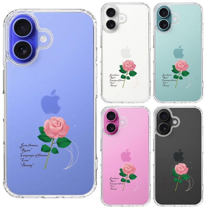 iPhone16 ケース クリア 一輪花 6月 薔薇 バラ スマホケース 側面ソフト 背面ハード ハイブリッド -1