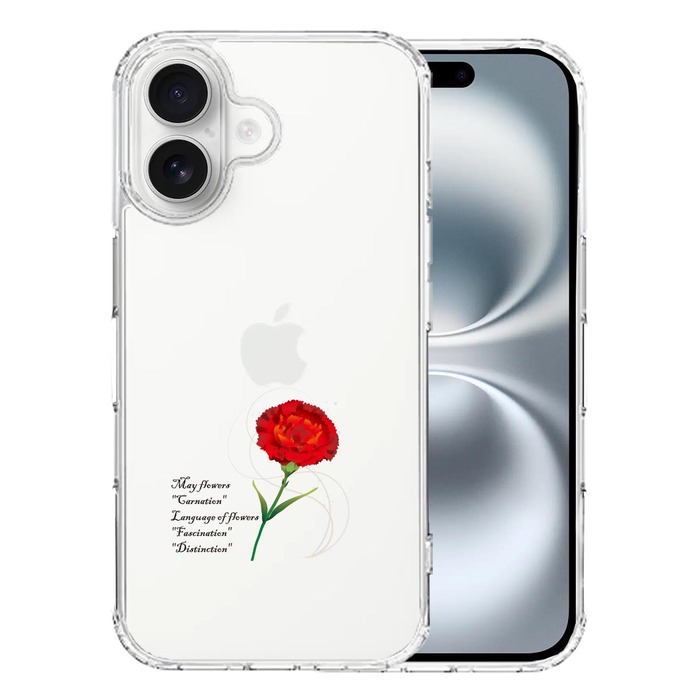 iPhone16 ケース クリア 一輪花 5月 カーネーション スマホケース 側面ソフト 背面ハード ハイブリッド -0