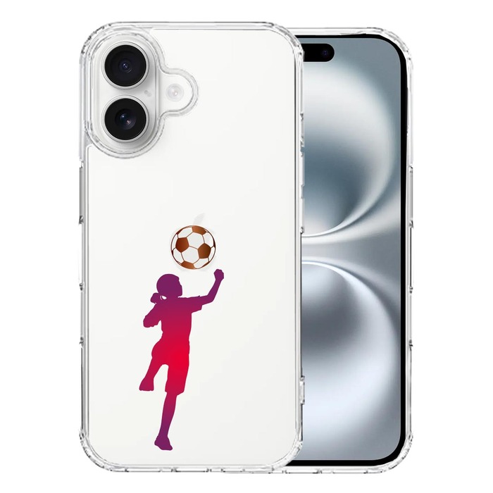 iPhone16 ケース クリア サッカー ヘディング 女子 スマホケース 側面ソフト 背面ハード ハイブリッド -0