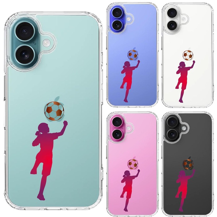 iPhone16 ケース クリア サッカー ヘディング 女子 スマホケース 側面ソフト 背面ハード ハイブリッド -1