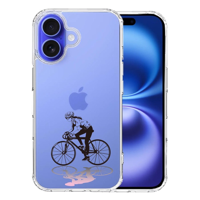 iPhone16 ケース クリア スポーツサイクリング 女子1 スマホケース 側面ソフト 背面ハード ハイブリッド -0