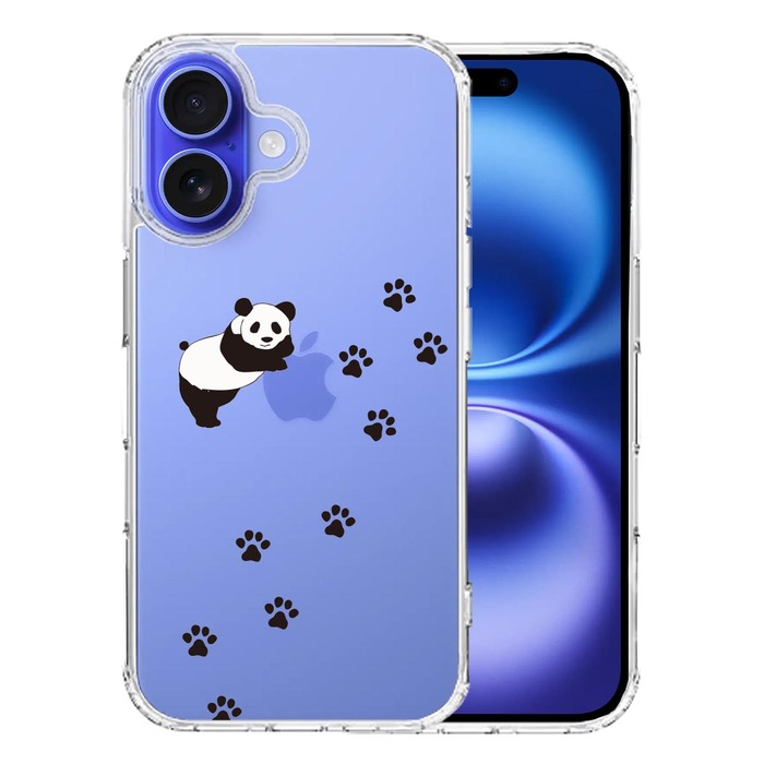 iPhone16 ケース クリア パンダ フットプリント スマホケース 側面ソフト 背面ハード ハイブリッド -0