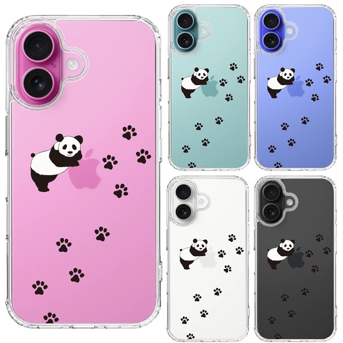 iPhone16 ケース クリア パンダ フットプリント スマホケース 側面ソフト 背面ハード ハイブリッド -1