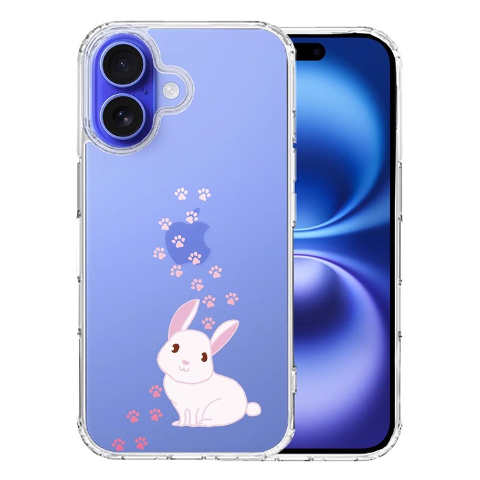 iPhone16 ケース クリア うさぎ フットプリント スマホケース 側面ソフト 背面ハード ハイブリッド -0