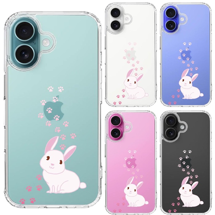 iPhone16 ケース クリア うさぎ フットプリント スマホケース 側面ソフト 背面ハード ハイブリッド -1