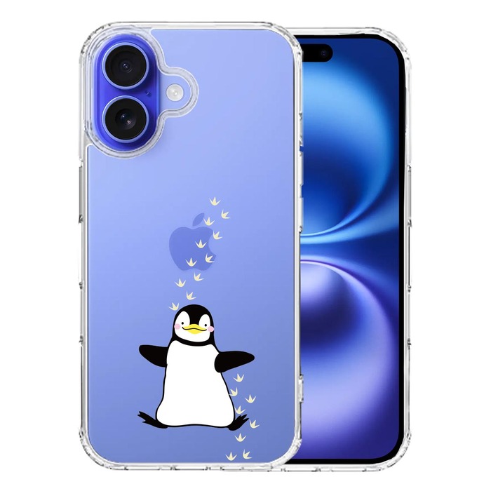 iPhone16 ケース クリア ペンギン フットプリント スマホケース 側面ソフト 背面ハード ハイブリッド -0