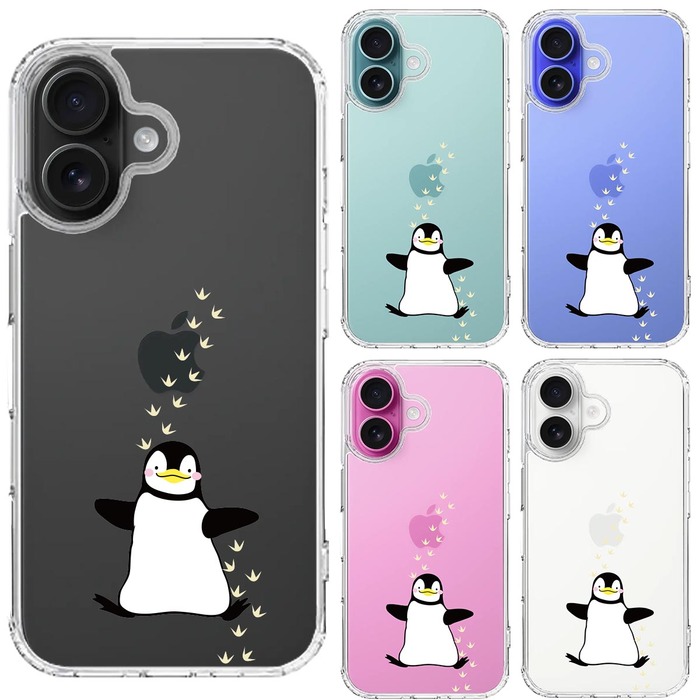 iPhone16 ケース クリア ペンギン フットプリント スマホケース 側面ソフト 背面ハード ハイブリッド -1