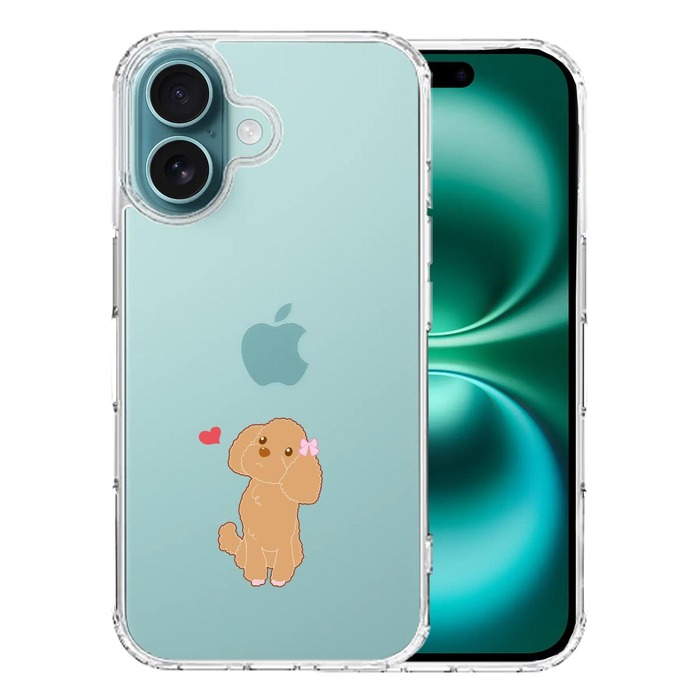 iPhone16 ケース クリア プードル ハート スマホケース 側面ソフト 背面ハード ハイブリッド -0