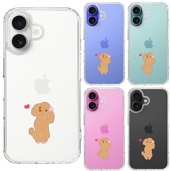 iPhone16 ケース クリア プードル ハート スマホケース 側面ソフト 背面ハード ハイブリッド -1