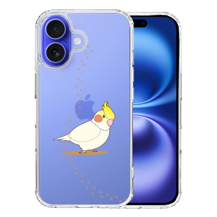 iPhone16 ケース クリア インコ 足跡 スマホケース 側面ソフト 背面ハード ハイブリッド -0