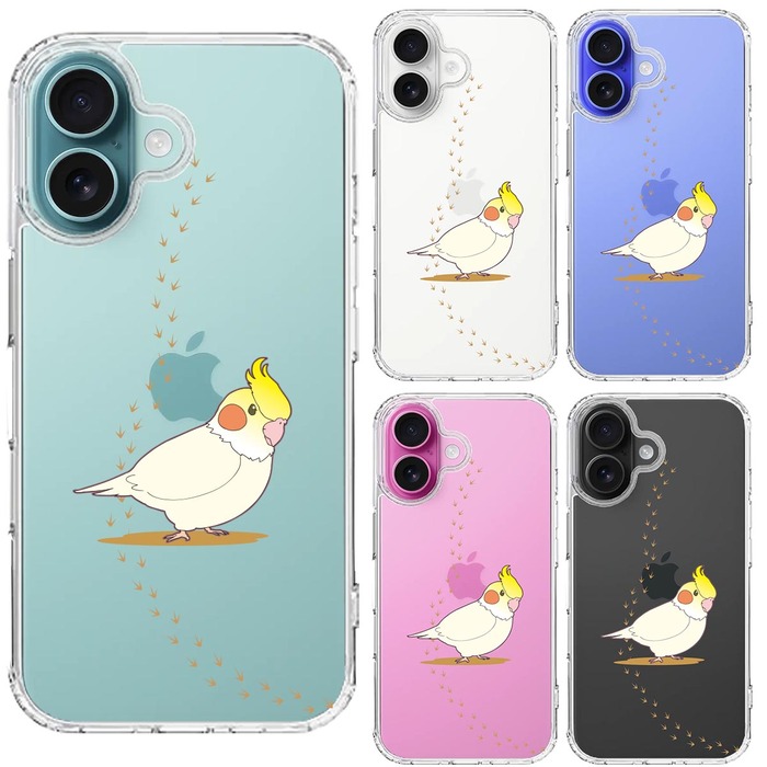 iPhone16 ケース クリア インコ 足跡 スマホケース 側面ソフト 背面ハード ハイブリッド -1
