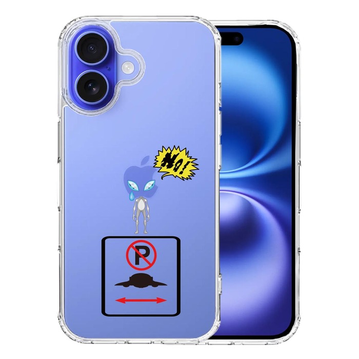 iPhone16 ケース クリア 未確認飛行物体 駐車禁止 スマホケース 側面ソフト 背面ハード ハイブリッド -0