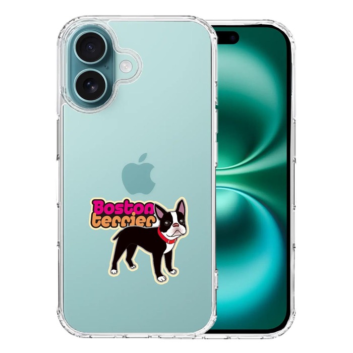 iPhone16 ケース クリア ボストンテリア 3 スマホケース 側面ソフト 背面ハード ハイブリッド -0