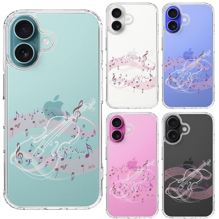 iPhone16 ケース クリア ヴァイオリン 3 ホワイト スマホケース 側面ソフト 背面ハード ハイブリッド -1