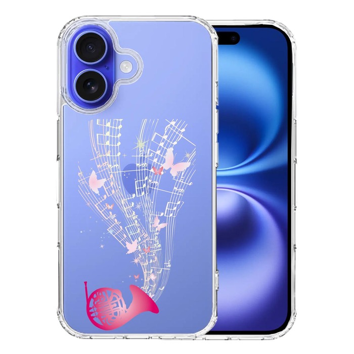 iPhone16 ケース クリア ホルン 音符 スマホケース 側面ソフト 背面ハード ハイブリッド -0
