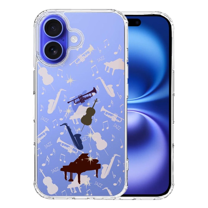 iPhone16 ケース クリア JAZZ 2 楽器 音符 スマホケース 側面ソフト 背面ハード ハイブリッド -0