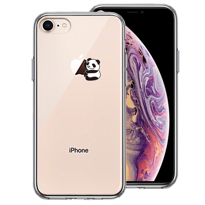 iPhone8 ケース クリア りんご に パンダ スマホケース 側面ソフト 背面ハード ハイブリッド -0