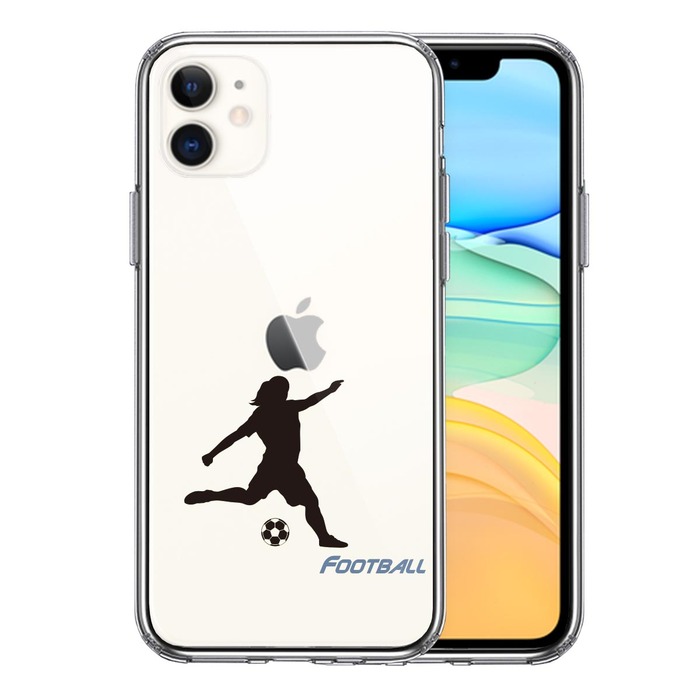 iPhone11 ケース クリア サッカー 女子 スマホケース 側面ソフト 背面ハード ハイブリッド -0