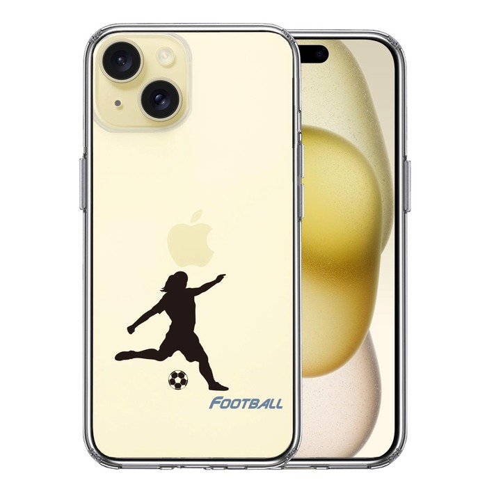 iPhone15Plus ケース クリア サッカー 女子 スマホケース 側面ソフト 背面ハード ハイブリッド -0