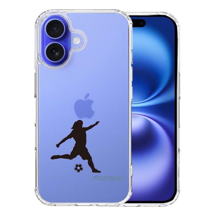 iPhone16 ケース クリア サッカー 女子 スマホケース 側面ソフト 背面ハード ハイブリッド -0