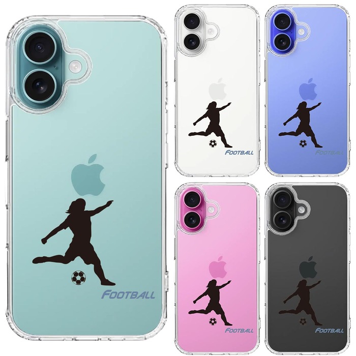 iPhone16 ケース クリア サッカー 女子 スマホケース 側面ソフト 背面ハード ハイブリッド -1