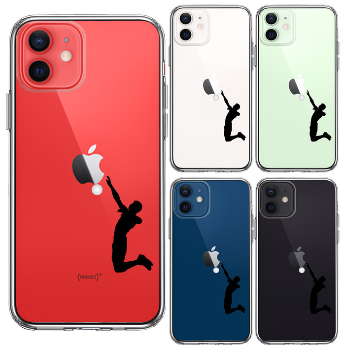 iPhone12 ケース クリア バレーボール サーブ スマホケース 側面ソフト 背面ハード ハイブリッド -1
