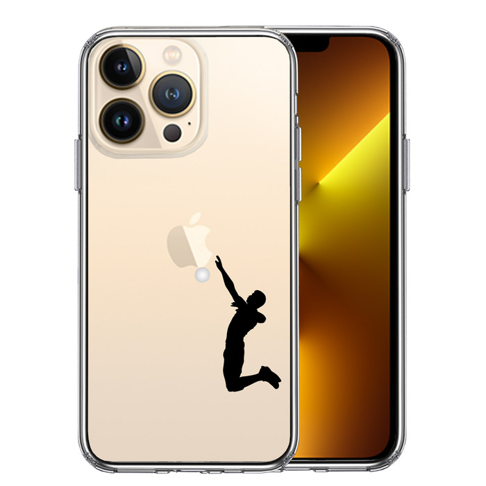 iPhone13Pro ケース クリア バレーボール サーブ スマホケース 側面ソフト 背面ハード ハイブリッド -0