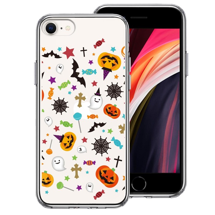 iPhoneSE ケース 第3世代 第2世代 クリア ハロウィン スマホケース 側(cè)面ソフト 背面ハード ハイブリッド -0
