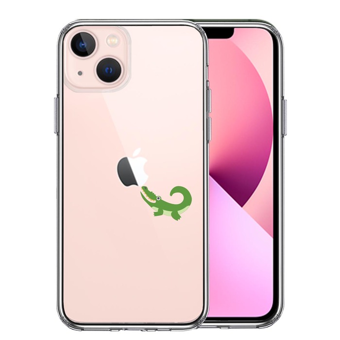 iPhone13mini ケース クリア ワニ 鰐 爬虫類 2 スマホケース 側面ソフト 背面ハード ハイブリッド -0