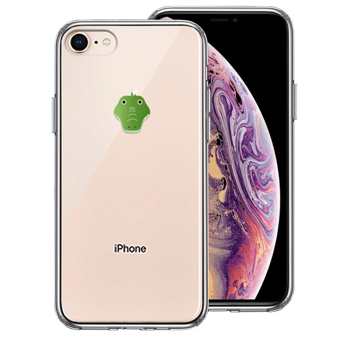 iPhone8 ケース クリア ワニ 鰐  顔だけ 爬虫類 スマホケース 側面ソフト 背面ハード ハイブリッド -0