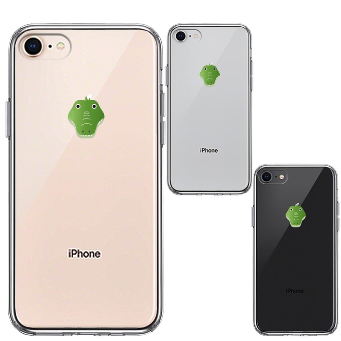 iPhone8 ケース クリア ワニ 鰐  顔だけ 爬虫類 スマホケース 側面ソフト 背面ハード ハイブリッド -1