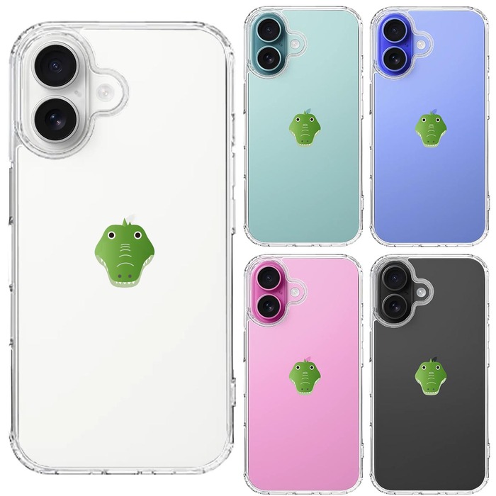 iPhone16 ケース クリア ワニ 鰐  顔だけ 爬虫類 スマホケース 側面ソフト 背面ハード ハイブリッド -1