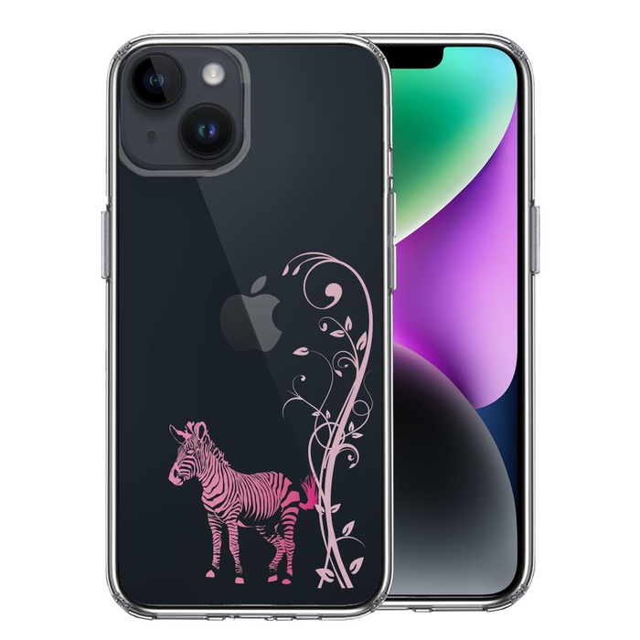 iPhone14 ケース クリア フローラル ゼブラ ピンク スマホケース 側面ソフト 背面ハード ハイブリッド -0