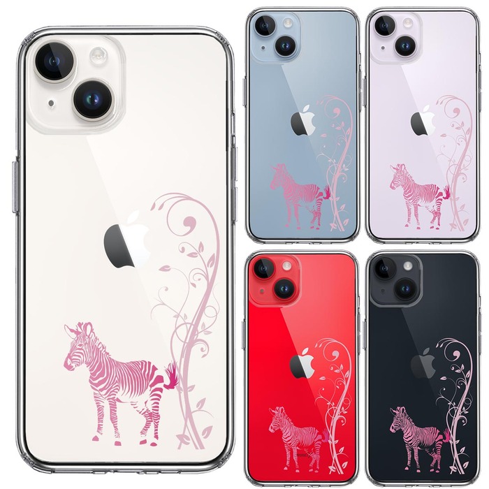 iPhone14 ケース クリア フローラル ゼブラ ピンク スマホケース 側面ソフト 背面ハード ハイブリッド -1