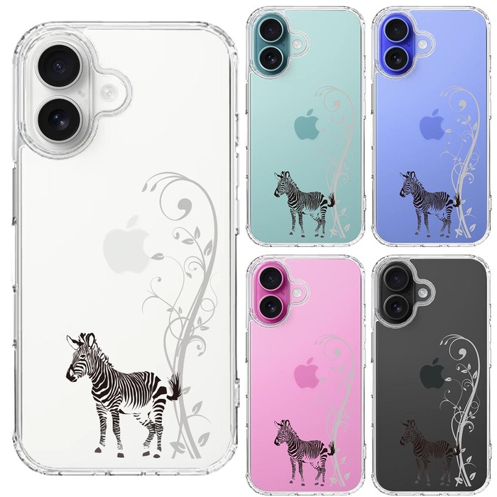 iPhone16 ケース クリア フローラル ゼブラ ブラック スマホケース 側面ソフト 背面ハード ハイブリッド -1