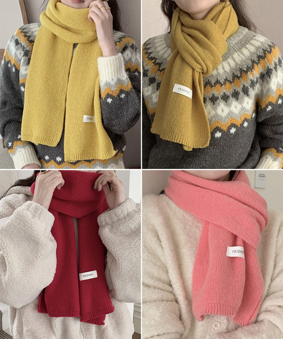 ニットマフラー 無地ニットストール-9