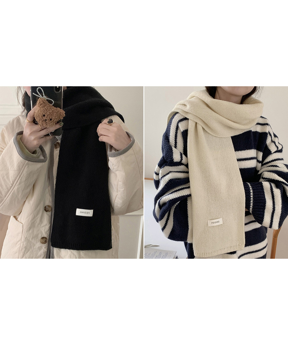 ニットマフラー 無地ニットストール-4