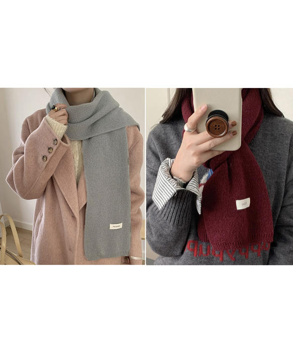 ニットマフラー 無地ニットストール-5