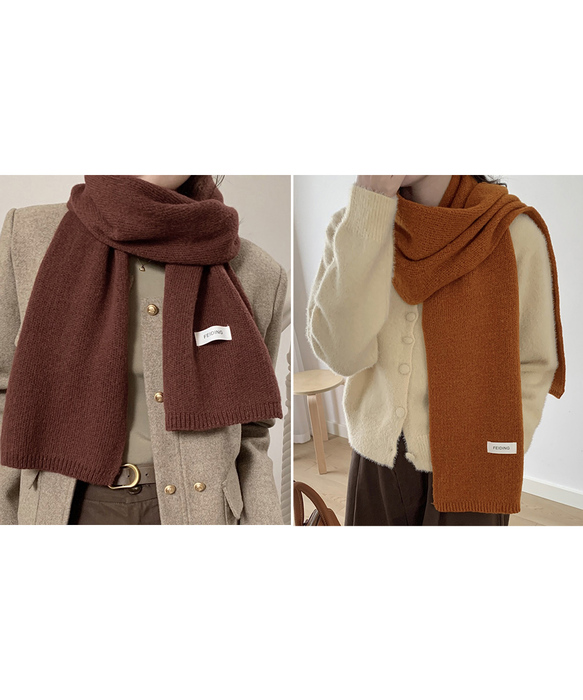ニットマフラー 無地ニットストール-7