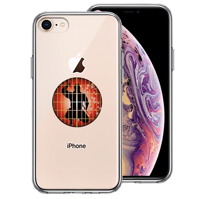 iPhone8 ケース クリア 忍者 障子の影に スマホケース 側面ソフト 背面ハード ハイブリッド -0