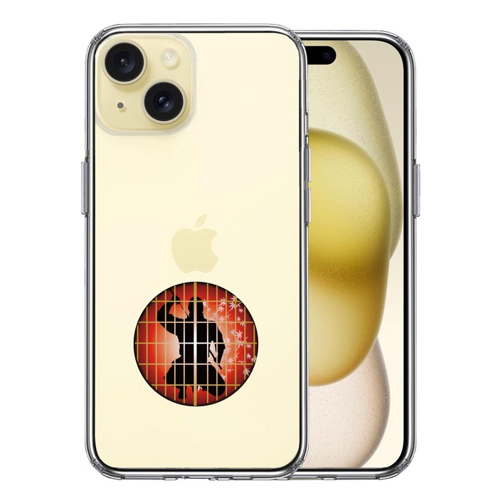 iPhone15 ケース クリア 忍者 障子の影に スマホケース 側面ソフト 背面ハード ハイブリッド -0