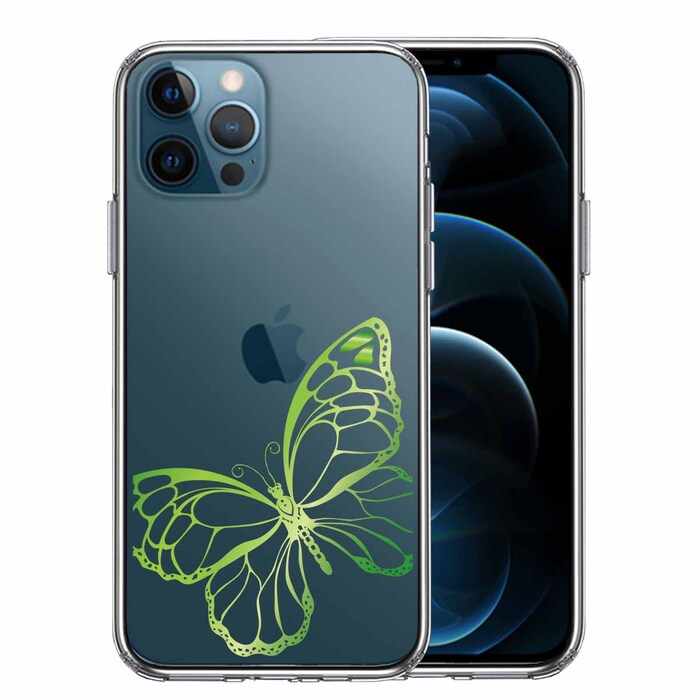 iPhone12Pro ケース クリア 蝶 ちょうちょう バタフライ ゴールド 2 スマホケース 側面ソフト 背面ハード ハイブリッド -0