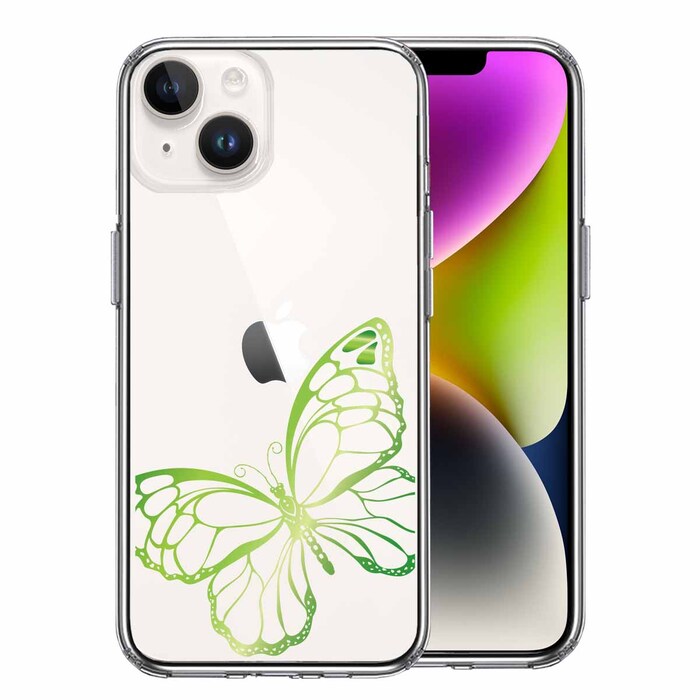 iPhone14 Plus ケース クリア 蝶 ちょうちょう バタフライ ゴールド 2 スマホケース 側面ソフト 背面ハード ハイブリッド -0