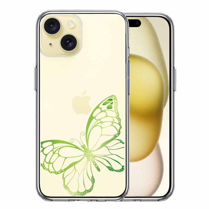 iPhone15 ケース クリア 蝶 ちょうちょう バタフライ ゴールド 2 スマホケース 側面ソフト 背面ハード ハイブリッド -0