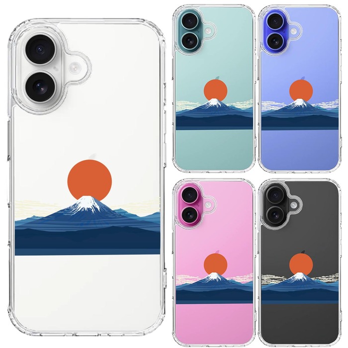 iPhone16 ケース クリア 日本 日ノ丸 富士 旭日 風景 スマホケース 側面ソフト 背面ハード ハイブリッド -1