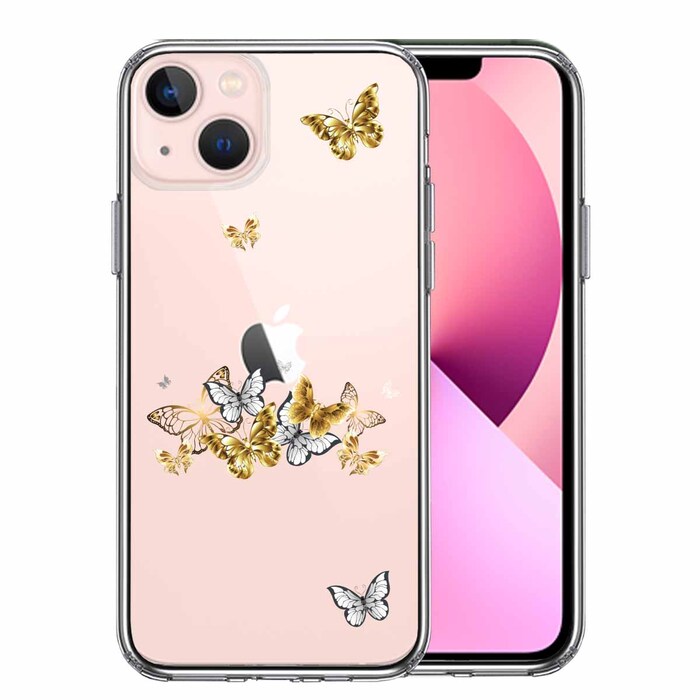 iPhone13mini ケース クリア 蝶々 ちょうちょう バタフライ スマホケース 側面ソフト 背面ハード ハイブリッド -0