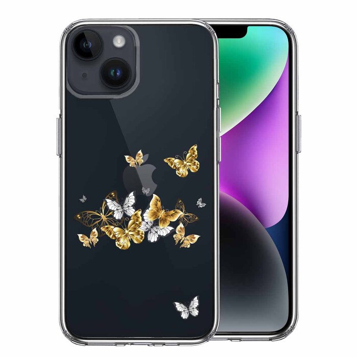 iPhone14 Plus ケース クリア 蝶々 ちょうちょう バタフライ スマホケース 側面ソフト 背面ハード ハイブリッド -0
