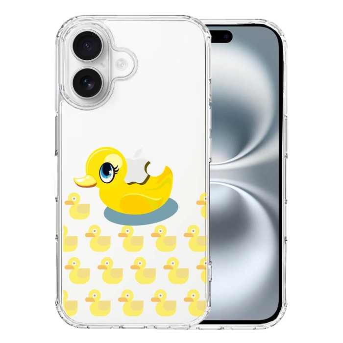 iPhone16 ケース クリア アヒルちゃん あひる イエロー スマホケース 側面ソフト 背面ハード ハイブリッド -0