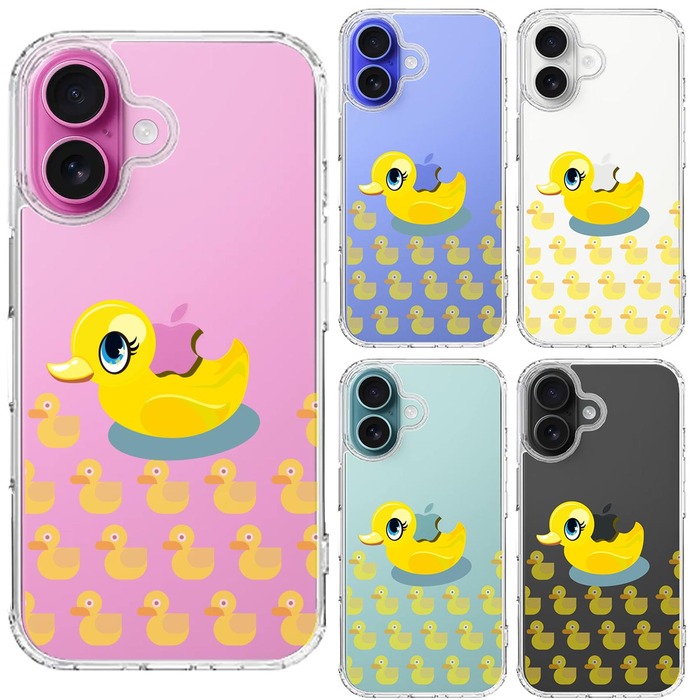 iPhone16 ケース クリア アヒルちゃん あひる イエロー スマホケース 側面ソフト 背面ハード ハイブリッド -1
