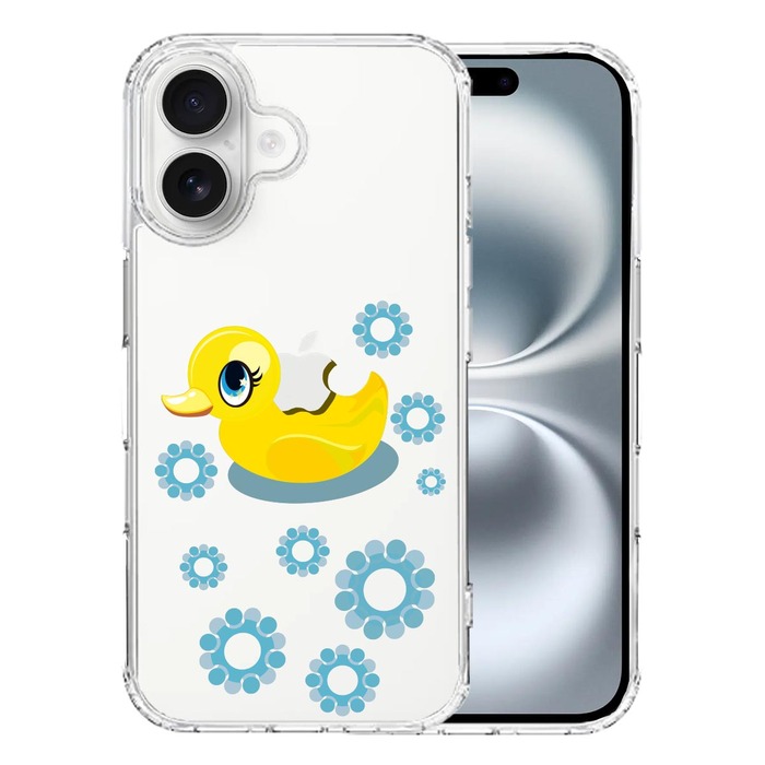iPhone16 ケース クリア アヒルちゃん あひる ブルー スマホケース 側面ソフト 背面ハード ハイブリッド -0